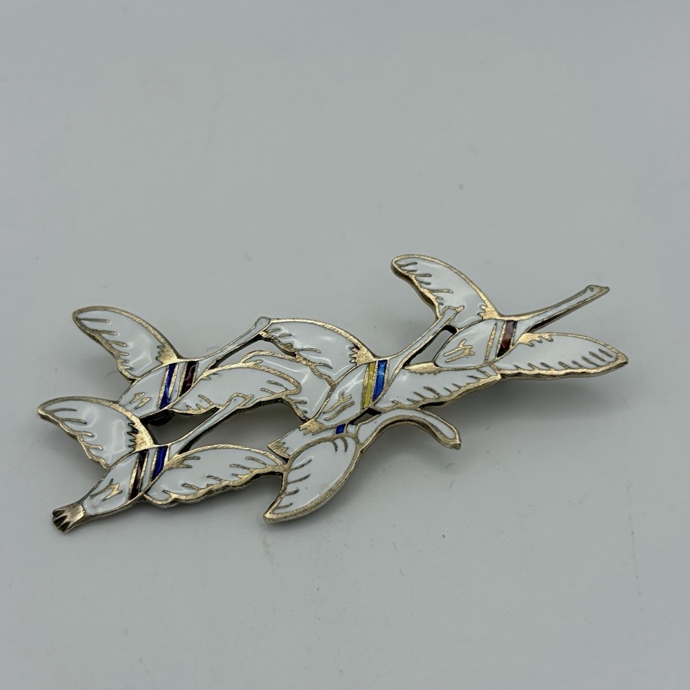 Five Nordic Swans - 1940 Vintage Denmark Silver Enamel Brooch by Erik Magnussen